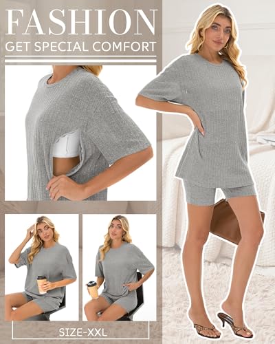 Women's Nursing 2 Piece Outfit Set - color: Light Gray, size: Medium