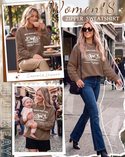 Huukeay Women's Nursing Sweatshirts for Breastfeeding - color: Brown, size: Large