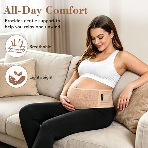 ChongErfei Pregnancy Belly Band Maternity Belt Back Support Beige - color: Beige, size: Plus Size