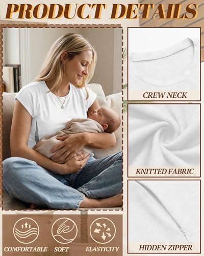 Neer Nursing Tops for Breastfeeding with Zippers - color: White, size: Medium