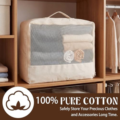 Shinymoon 3 Set 100% Cotton Packing Cubes 18"x12"x4" Mesh Beige - color: Beige, size: 18"x12"x4", style: Mesh