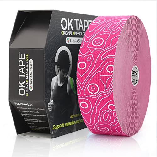 (2in X 103 Feet) OK TAPE PRO Bulk Kinesiology Tape, Original Elastic Latex Free Kinesiology Therapeutic Tape, Free Cut Printed - color: Pink
