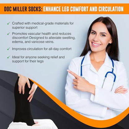 Doc Miller Open Toe Compression Socks 30-40 mmHg for Women & Men, 1 Pair - color: Black, size: Small
