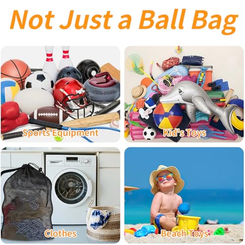 Extra Large Mesh Ball Bag, Heavy Duty 40"x30" Hold 10-12 Soccer Basketball - style: No Pocket