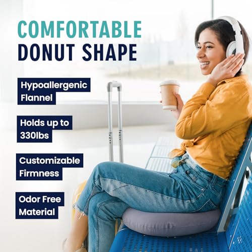 Dr. Frederick's Original Inflatable Donut Pillow, 18 in, Gray - size: 18 Inches - Gray