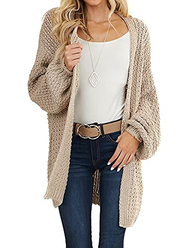 Maroway Womens Oversized Long Cardigan Open Front Knit Sweater - color: Khaki, size: Medium