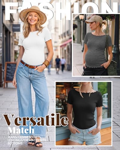 4 Pack Women's Maternity Ribbed Shirts - color: Black, Light Heather Gray, Dark Heather Gray, White, size: X-Large