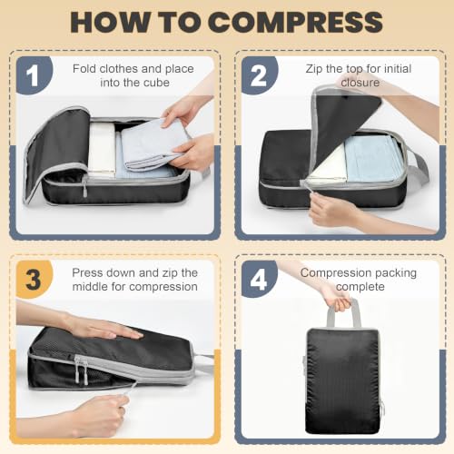 8-Set Compression Packing Cubes for Travel - color: Black