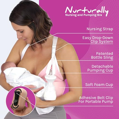 Nurturally Nursing and Pumping Bra, Adjustable Breast Pump Bra, Non-Wired Pumping Bra Hands Free, Breast Pump NOT Included - color: Pink, size: Medium