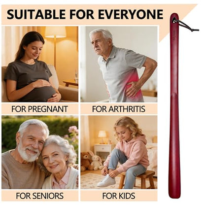 Myluxi Wooden Shoe horn Long Handle for Seniors,23.6in Shoe Helper - color: Staindedred-beech