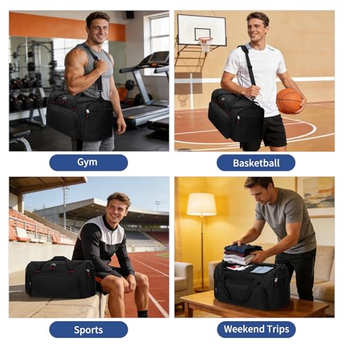 45L Gym Sport Duffle Bag for Men, Black - color: Black