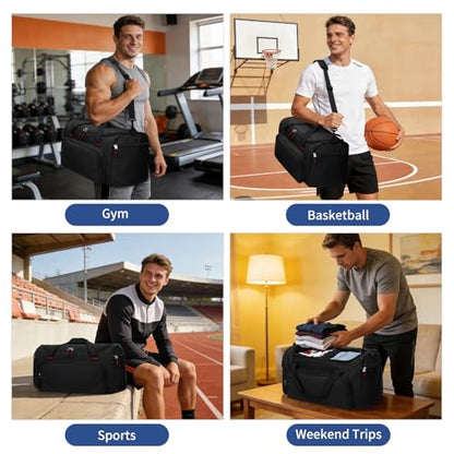 45L Gym Sport Duffle Bag for Men, Black - color: Black