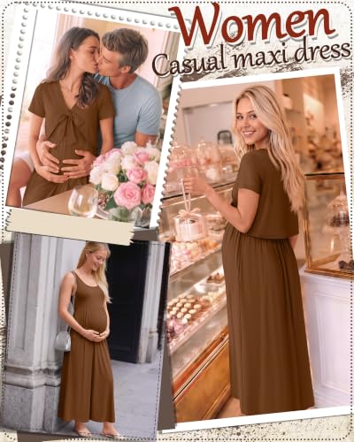 Women's Maxi Sundress Cropped Cardigan Set - color: Brown, size: X-Large