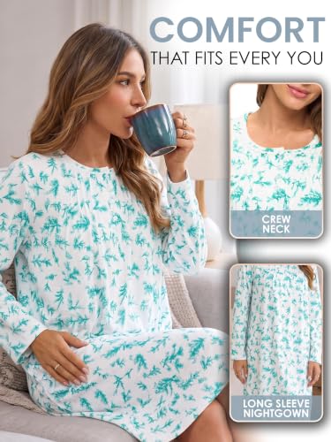 Casual Nights Women's Flannel Floral Long Sleeve Nightgown - color: Leaf Green, size: Medium
