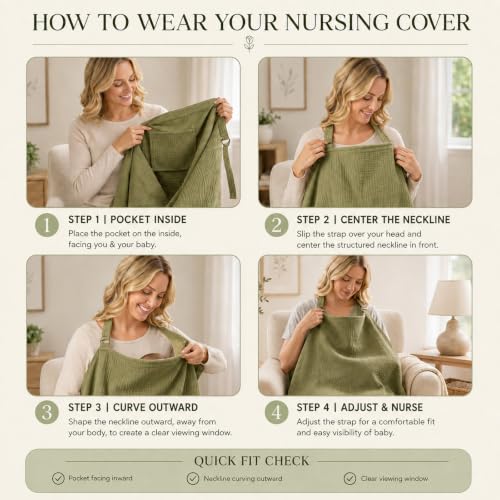 Premium Muslin Nursing Cover for Breastfeeding Privacy & Comfort - color: Olive