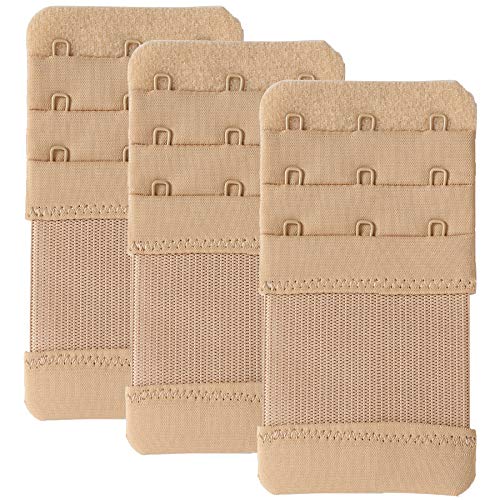 Bra Extender 3 Hook Elastic Stretchy Bra Band Extension 3pcs-Pack - color: Beige, 3 Hook, 0.75inch(1.9cm)