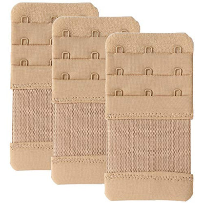 Bra Extender 3 Hook Elastic Stretchy Bra Band Extension 3pcs-Pack - color: Beige, 3 Hook, 0.75inch(1.9cm)