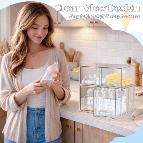 Baby Bottle Organizer with Hooks - 4 Pack Stackable Storage Drawer - color: 4PCS-2 High+2 Small