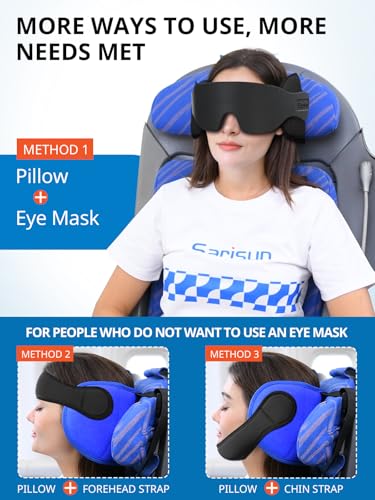 SARISUN Airplane Travel Pillow with Chin Strap, Stable Head Support, Black - color: Black