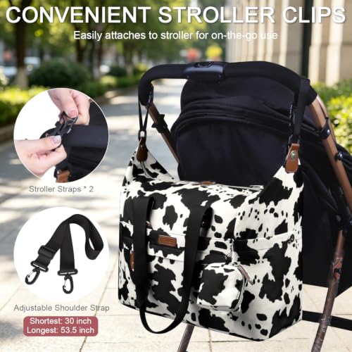 Pritent Diaper Bag Tote Waterproof Maternity Baby Bags with Pacifier Case - color: Cowprint, size: Large