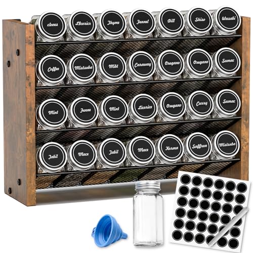Spice Rack Organizer with 28 Glass Jars, for Cabinet Wall Mount Countertop - size: With 28 Jars, 14"W × 9.4"H