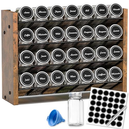 Spice Rack Organizer with 28 Glass Jars, for Cabinet Wall Mount Countertop - size: With 28 Jars, 14"W × 9.4"H