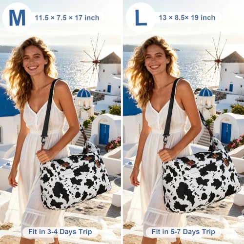 Pritent Travel Duffle Bag, Weekender Overnight Personal Item Carry On Bag - color: Cow Print, size: Medium