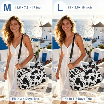 Pritent Travel Duffle Bag, Weekender Overnight Personal Item Carry On Bag - color: Cow Print, size: Medium