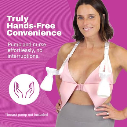 Nurturally Nursing and Pumping Bra, Adjustable Breast Pump Bra, Non-Wired Pumping Bra Hands Free, Breast Pump NOT Included - color: Pink, size: Small