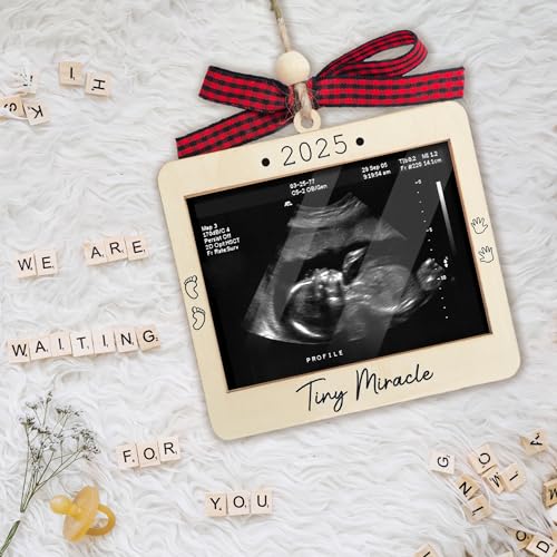 Ultrasound Photo Frame Ornament, Baby Announcement Keepsake - color: Tiny Miracle Premium