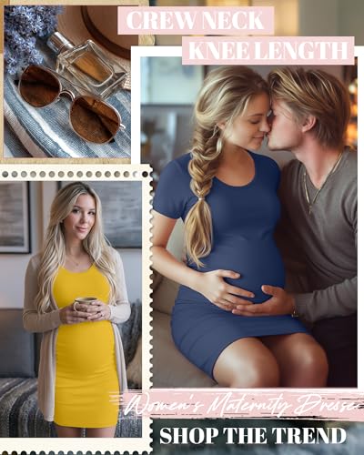 Riyiper 3 Pack Womens Maternity Short Sleeve Dresses - color: Burgundy, Yellow, Navy Blue, size: X-Large