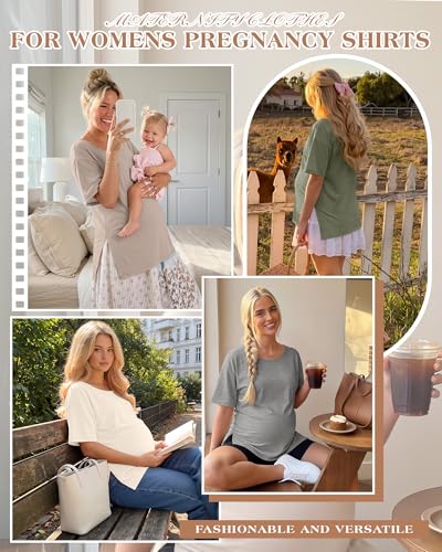 4 Pack Women's Maternity T Shirts - color: Mauve, Beige, Army Green, Light Gray, size: Small