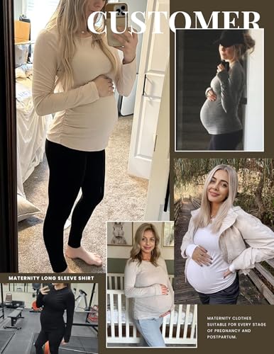 Ekouaer Womens 3 Pack Long Sleeve Maternity Shirts Thumb Hole Tops - color: 3pcs Black / Khaki / White, size: Small