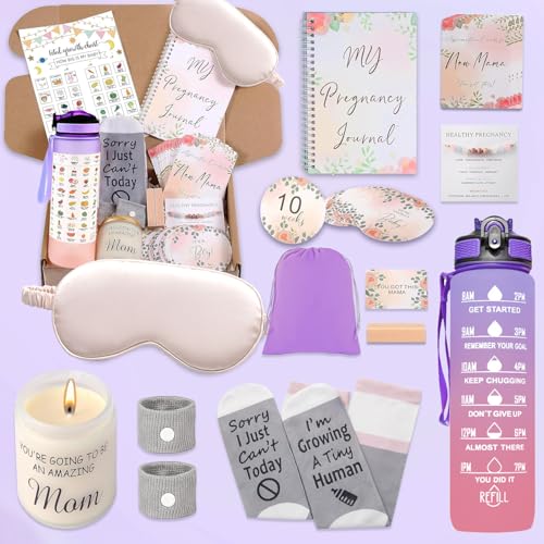 1st Trimester Pregnancy Gift Box for Expecting and First Time Moms, Gift Basket For Pregnant Women, Pregnant Mom Box, Frist Trimester Pregnancy Essentials (Pink Purple) - color: Pink Purple