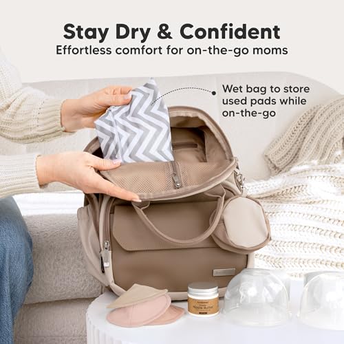 Organic Nursing Pads, 14 Washable Breast Pads,Wash Bag (Neutrals, M 4.6") - color: Neutrals, size: 14pk, M 4.6"
