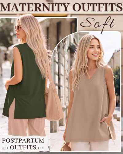 4 Pack Womens Nursing Oversized Tank Tops - color: Khaki, Army Green, Cream, Black, size: Small