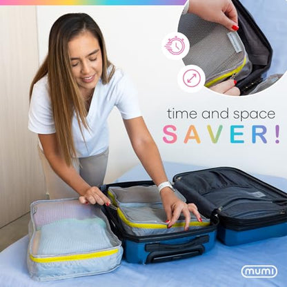 MUMI Packing Cubes Set of 5 - Mesh-Top Luggage Organizers, Orange - color: orange