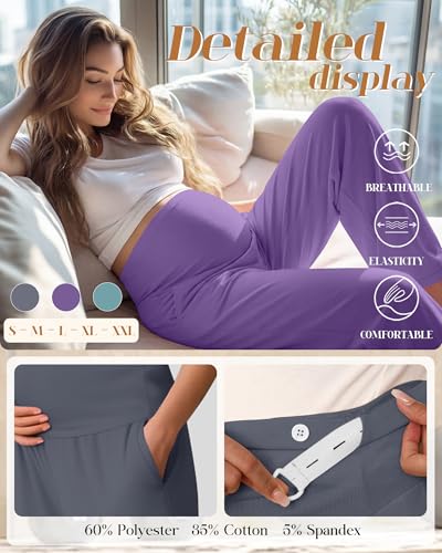 3 Pack Women's Maternity Lounge Pants with Pockets - color: Gray, Purple, Turquoise, size: Small