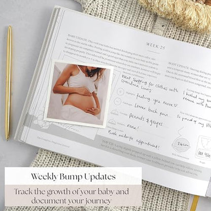 Complete Pregnancy Journal & Memory Book - Weekly Pregnancy Scrapbook with Ultrasound Photo Slots - Pregnant Planner Tracking, Milestone Tracker & First‑Year Keepsake - color: Gold