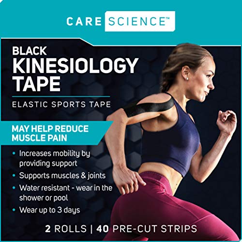 Care Science Waterproof Black Kinesiology Tape, 40 Precut Strips, 2 Rolls - color: Black Precut