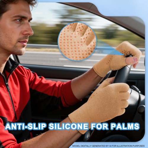 DRNAIETY 2-Pair Arthritis Compression Gloves for Hand Arthritis, Fingerless - color: Brown, size: Medium