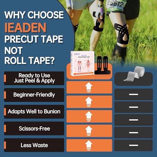 Precut Kinesiology Tape for Knees, Upgraded, 10 Pcs, Black - color: Black, size: 10 Pcs