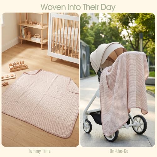 Ultra Soft Muslin Baby Blanket - Organic Cotton Blend (Pink Stripe) - color: Dusty Pink Stripes