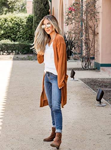 Tickled Teal Women's Long Sleeve Knit Open Front Sweater Cardigan with Pockets - color: Burnt Orange, size: Medium