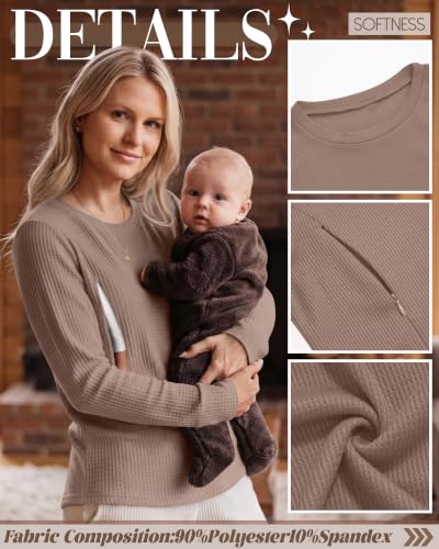 Neer 3 Pack Women's Nursing Hidden Zipper Long Sleeve Shirts - color: Cream, Coffee, Black, size: X-Large
