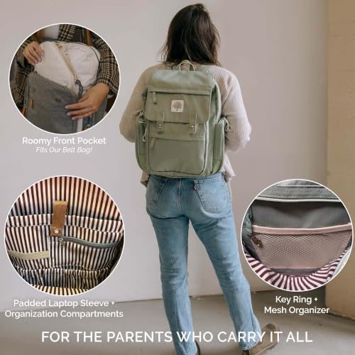 Parker Baby Co. Diaper Bag Backpack with Changing Pad - Sage - color: Sage Green