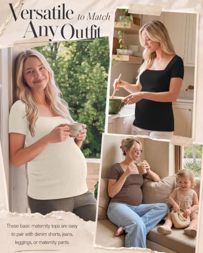 Ficerd 4 Pack Women's Maternity Shirts - color: Apricot, Khaki, Brown, Black, size: Large