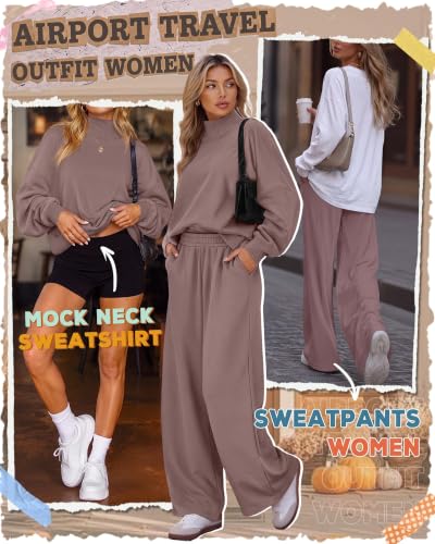 Neer Women's 2 Piece Set Sweatsuits Lounge Outfits Set - color: Coffee, size: Medium