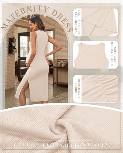 2 Pack Womens Split Long Maternity Dress - color: Cream, Khaki, size: Small