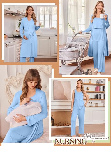 Maternity Sets Labor and Delivery Gown Postpartum Essentials Nursing Pajama - color: Light Blue, size: X-Large